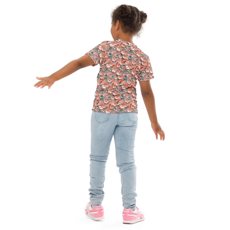 3D Floral Print Kids T-Shirt – Spring Crew Neck Tee, Soft Breathable Toddler Top, Cute Bloom Pattern Short Sleeve Shirt for Girls