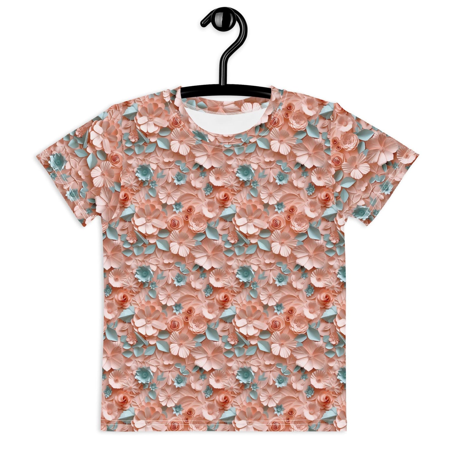 3D Floral Print Kids T-Shirt – Spring Crew Neck Tee, Soft Breathable Toddler Top, Cute Bloom Pattern Short Sleeve Shirt for Girls