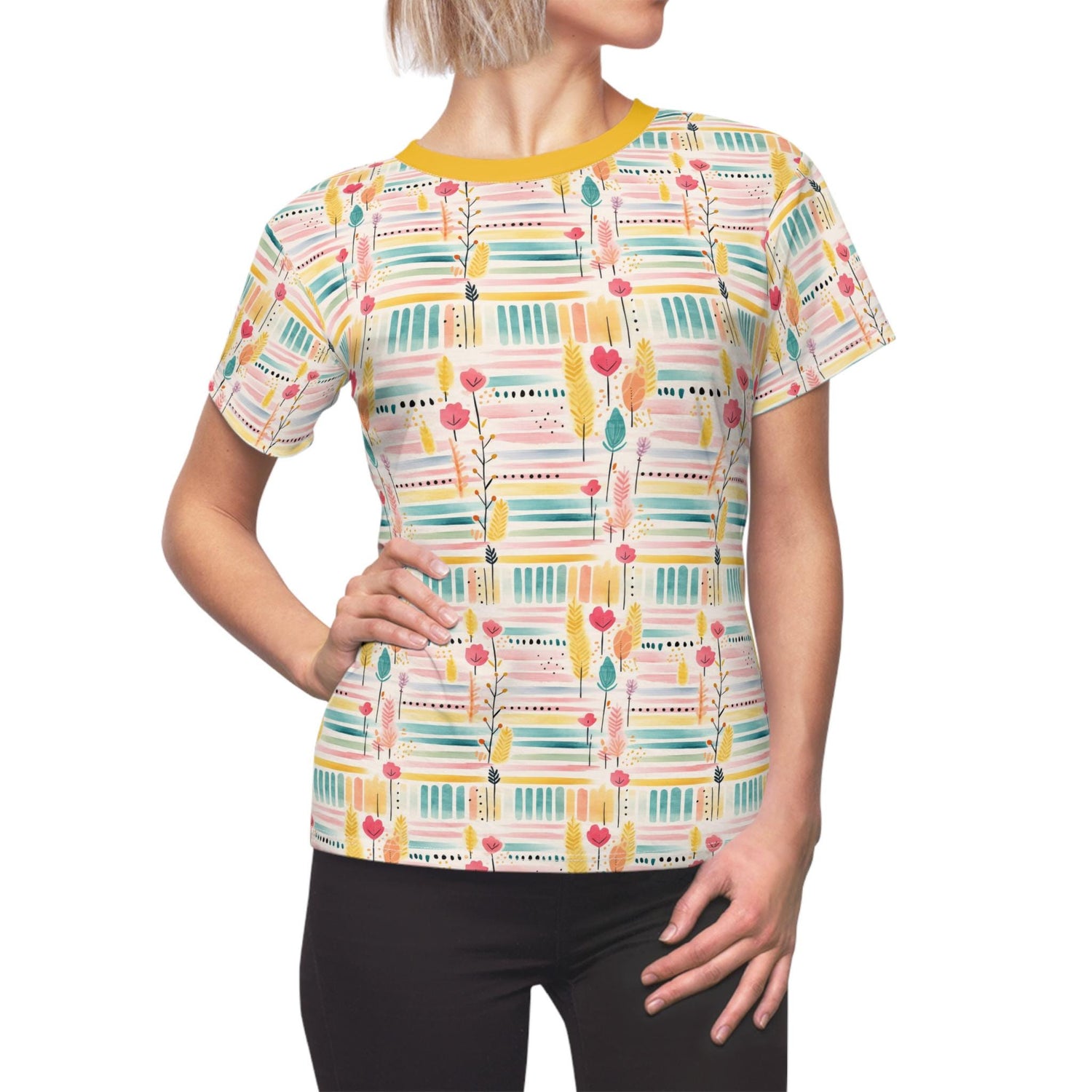 Colorful Floral Tee - Casual Wear, Women&
