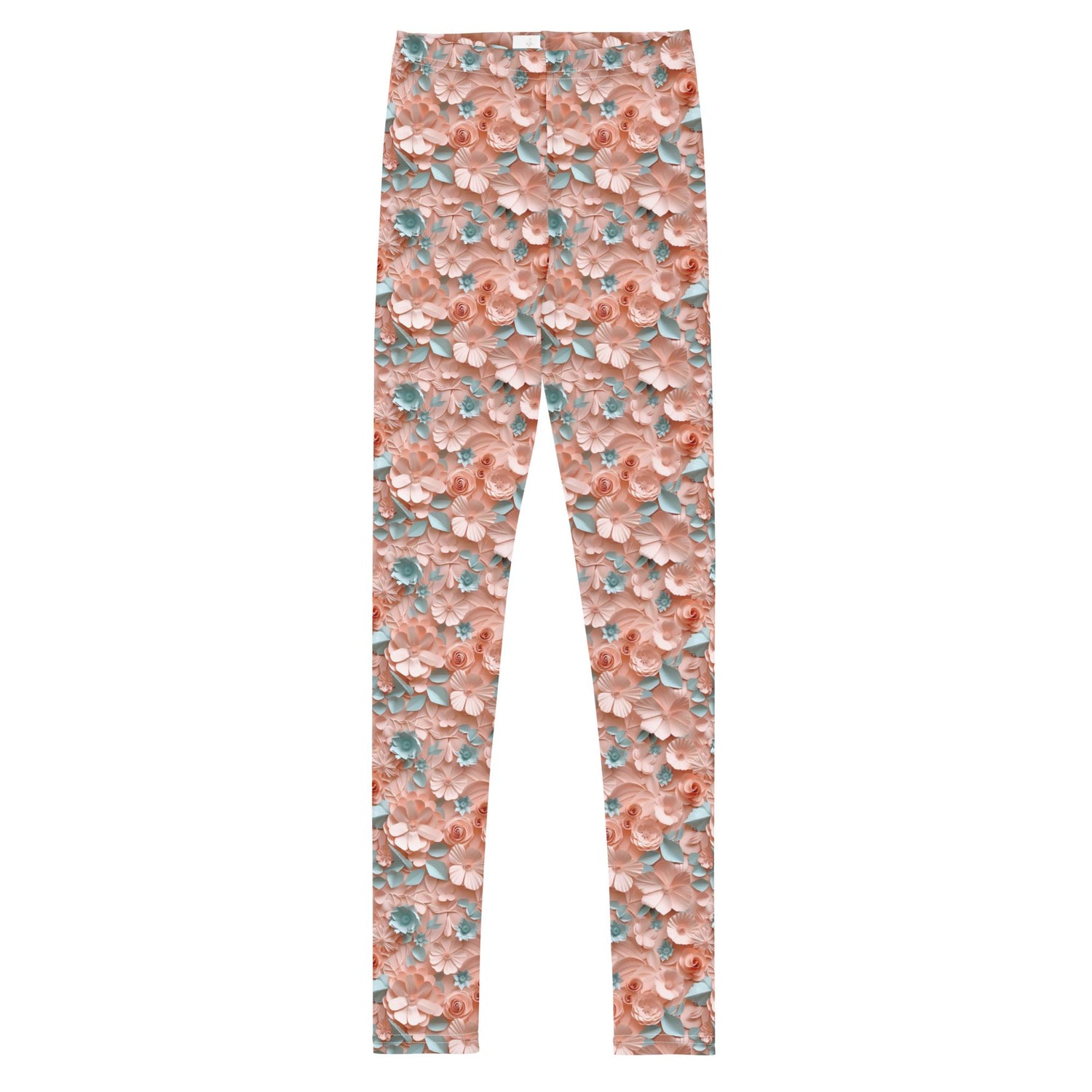 3D Floral Print Youth Leggings | All-Over Pattern Kids Leggings | Girls’ Floral Pants | Stretchy Comfortable Child Leggings | Cute Playwear