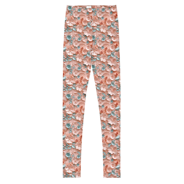 3D Floral Print Youth Leggings | All-Over Pattern Kids Leggings | Girls’ Floral Pants | Stretchy Comfortable Child Leggings | Cute Playwear