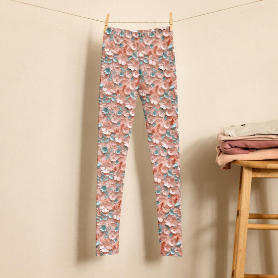 3D Floral Print Youth Leggings | All-Over Pattern Kids Leggings | Girls’ Floral Pants | Stretchy Comfortable Child Leggings | Cute Playwear