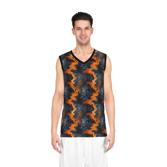 Abstract Flame Pattern Basketball Jersey, Sportswear, Team Jersey, Gifts for Athletes, Unique Sports Apparel