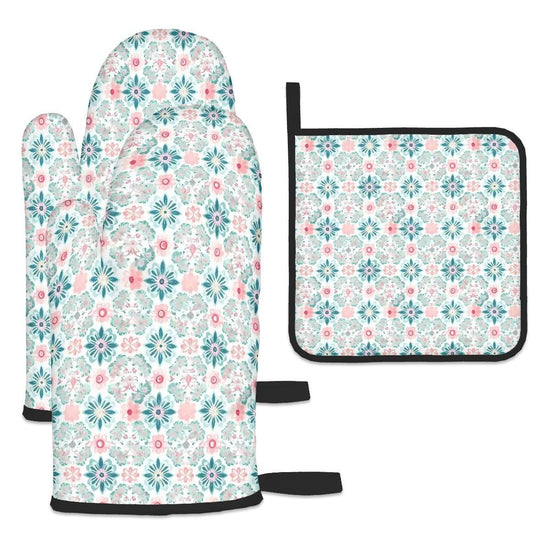 Oven Mitts and Pot Holders Sets (3pcs), Spring Fashion Kitchen Decor, Designer Kitchen, Mom Gift