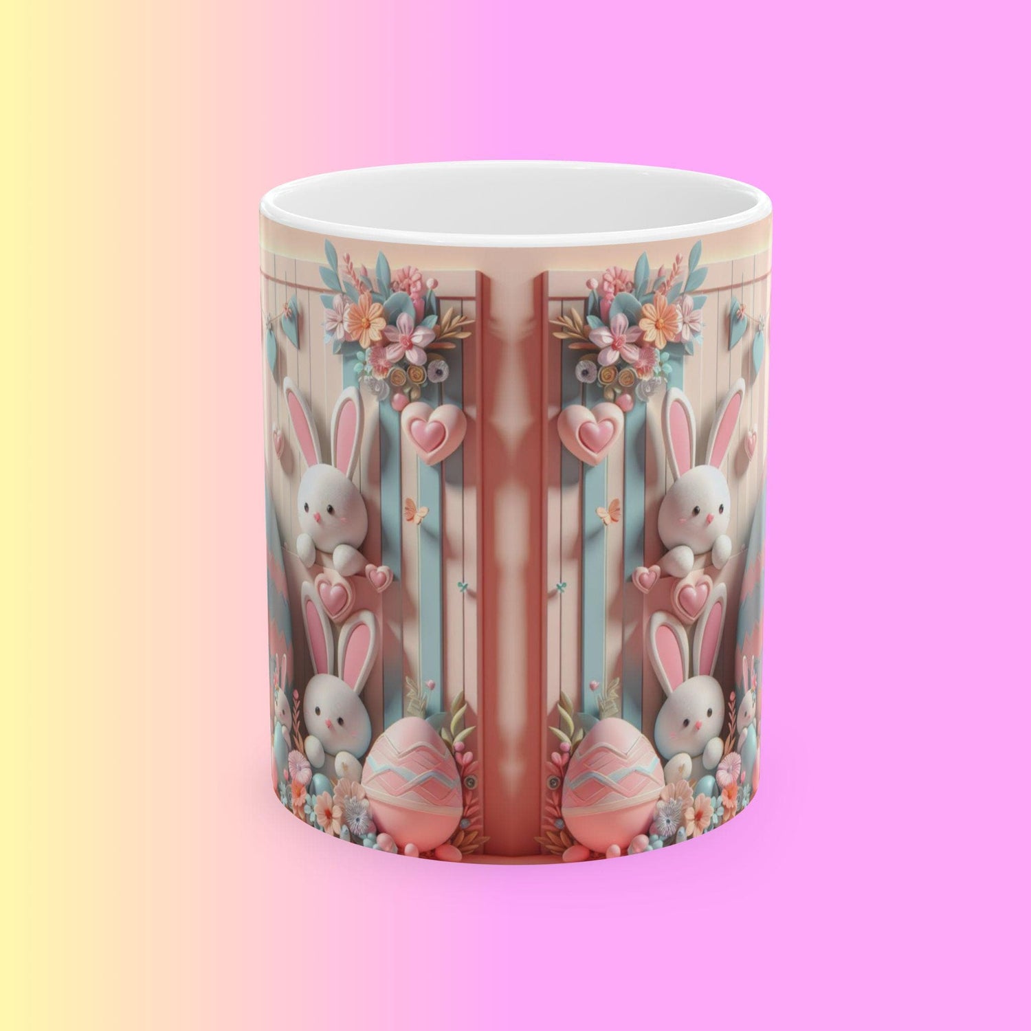 Whimsical Bunny Ceramic Mug - Perfect for Easter Coffee Lovers, Cute Gift for Kids, Spring Decor, Fun Tea Mug, Adorable 3D Floral Design