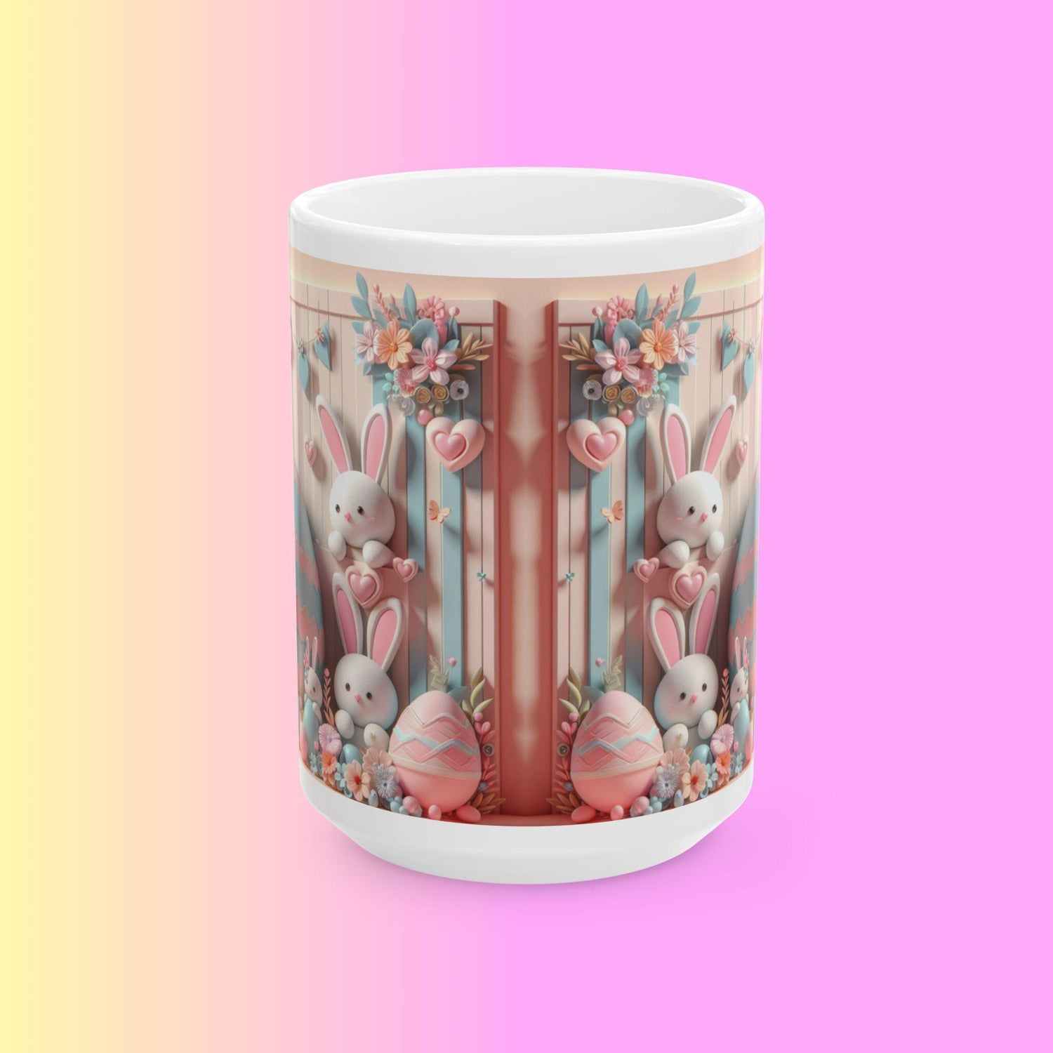 Whimsical Bunny Ceramic Mug - Perfect for Easter Coffee Lovers, Cute Gift for Kids, Spring Decor, Fun Tea Mug, Adorable 3D Floral Design