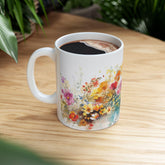 Floral Art Ceramic Mug - Colorful Flower Design, Gift for Her, Morning Coffee Mug, Tea Lover&