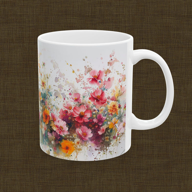Floral Art Ceramic Mug - Colorful Flower Design, Gift for Her, Morning Coffee Mug, Tea Lover&