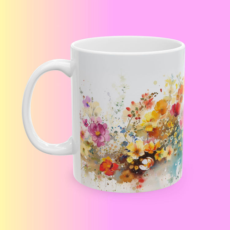 Floral Art Ceramic Mug - Colorful Flower Design, Gift for Her, Morning Coffee Mug, Tea Lover&