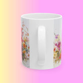 Floral Art Ceramic Mug - Colorful Flower Design, Gift for Her, Morning Coffee Mug, Tea Lover&