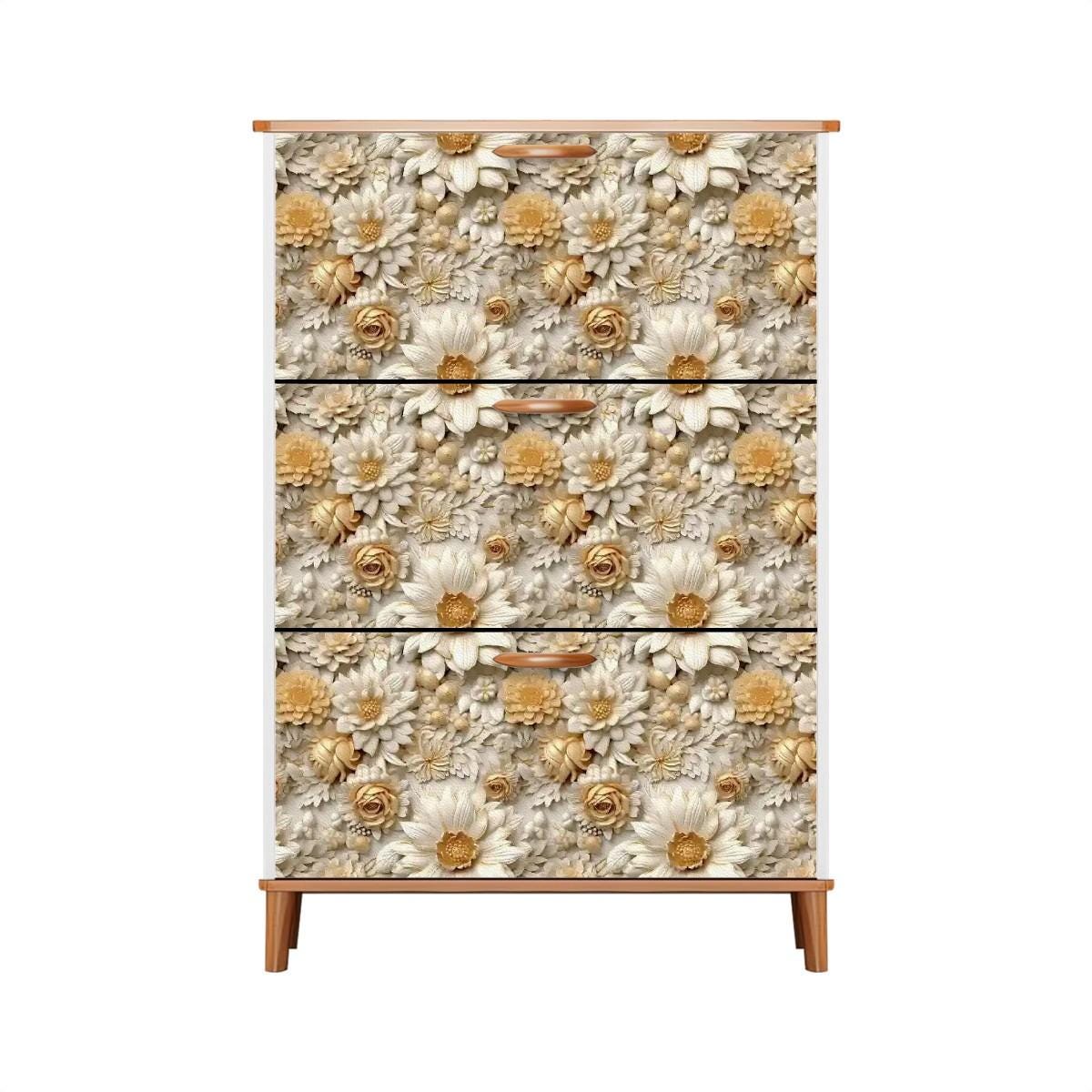 Floral Shoe Cabinet (Made in USA), Designer Home Office Shoe Organizer, Great Gift