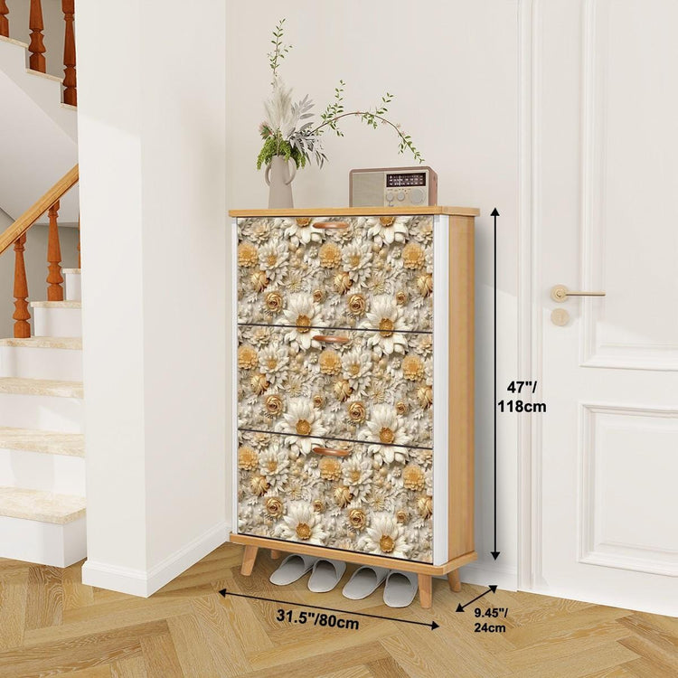 Floral Shoe Cabinet (Made in USA), Designer Home Office Shoe Organizer, Great Gift