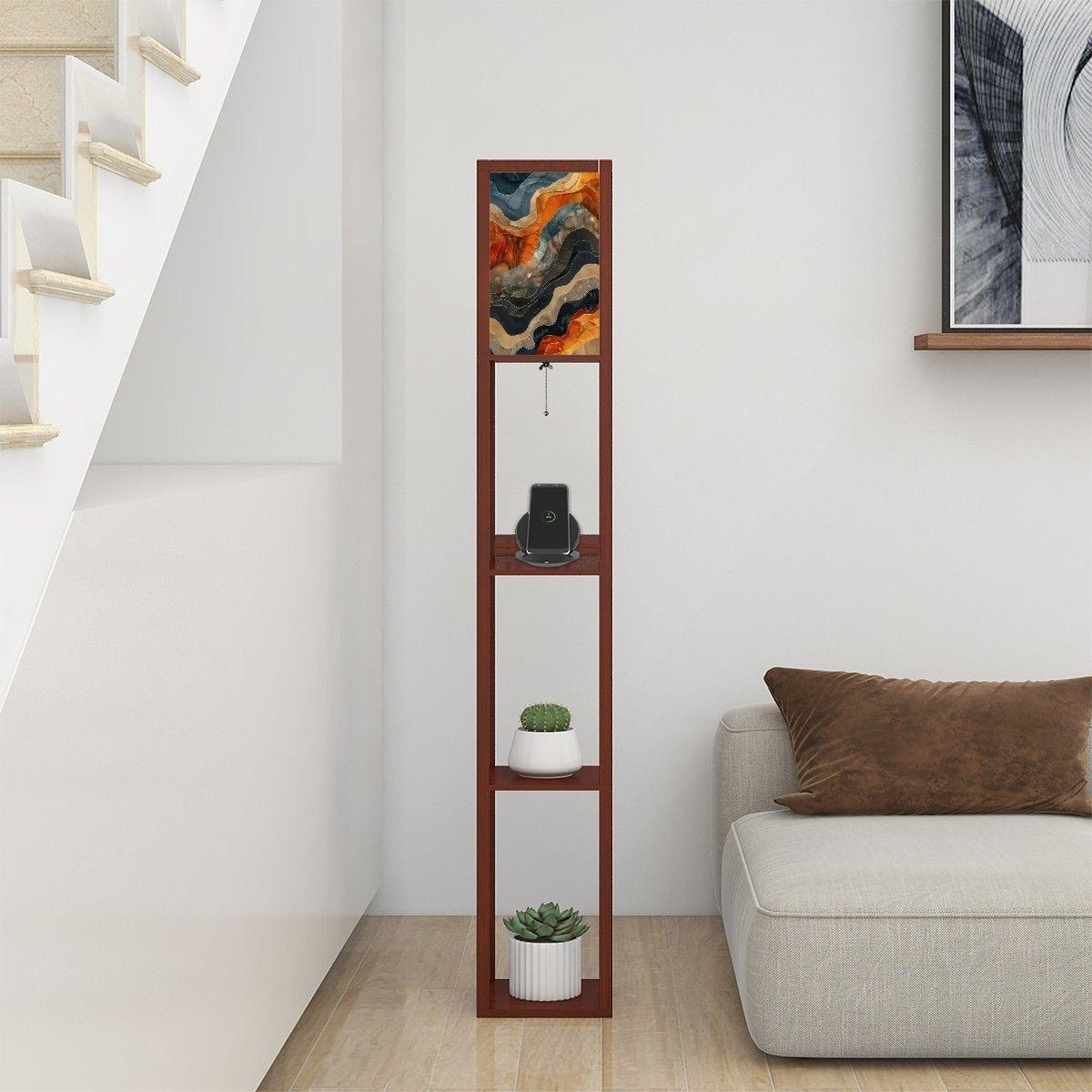 Floor Lamp with Shelves (Made in USA), Earth Tone Marble Unique Stylish Modern Home Lighting Decor