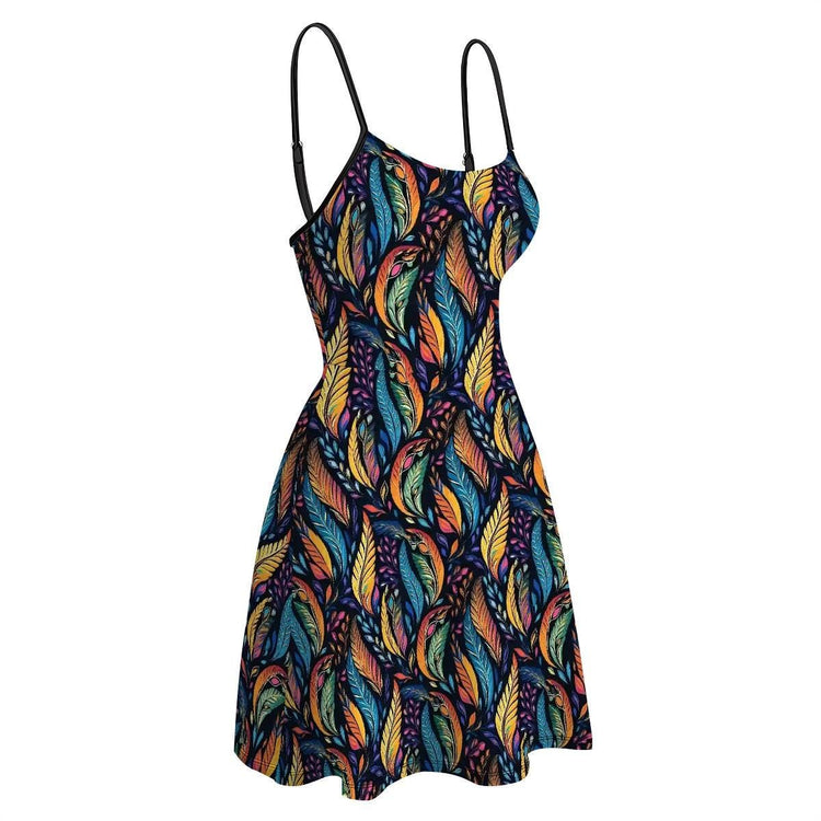 Female All Over Pattern Cute Spring Summer Short Spaghetti Strap A-Line Dress | Great for Gift | Cool Weather Womens Wear