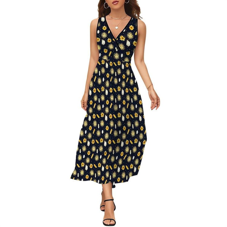 Womens Light Breezy ClassyySleeveless Celestial Pattern Design Maxi Dress | Great Gift for Her