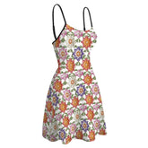Ladies Crochet Floral Print Short Spaghetti Strap A-Line Dress – Boho Summer Dress, Beach Cover Up, Casual Sundress