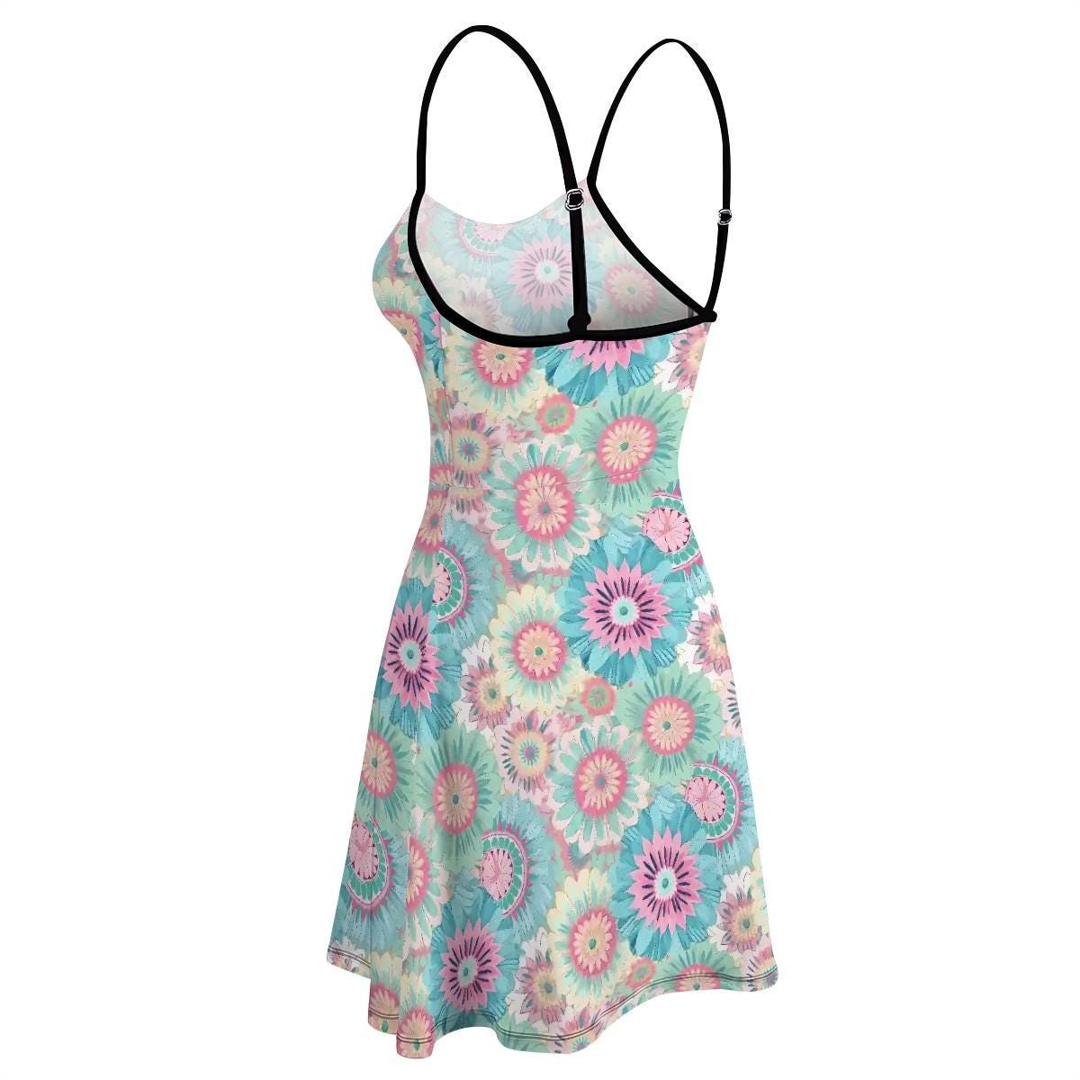 Women’s Floral Print Short Dress – Pastel Spring Spaghetti Strap A-Line Dress, Perfect Gift for Her