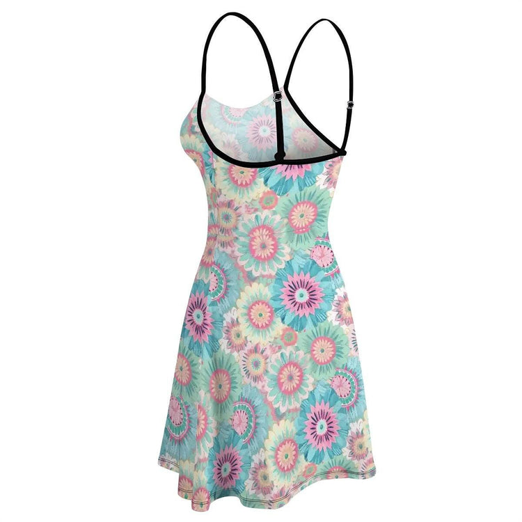 Women’s Floral Print Short Dress – Pastel Spring Spaghetti Strap A-Line Dress, Perfect Gift for Her