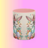 3D Easter Bunnies Coffee Mug, Spring Holiday Tea Cup, Easter Bunny Kitchen Decor, Cute Rabbit Drinkware, Pastel Easter Mug