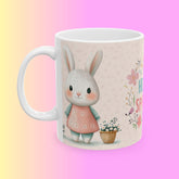 Spring Floral and Bunny Ceramic Mug | Cute Gift for Easter, Spring Decor, Coffee Lover, Tea Cup, Happy Home