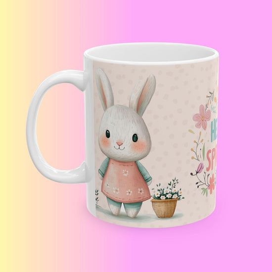 Spring Floral and Bunny Ceramic Mug | Cute Gift for Easter, Spring Decor, Coffee Lover, Tea Cup, Happy Home