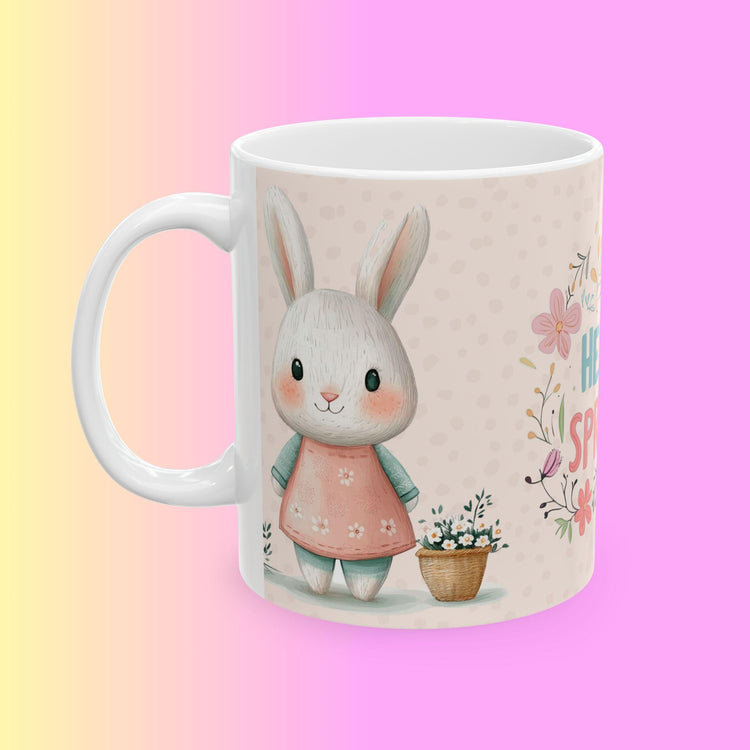 Spring Floral and Bunny Ceramic Mug | Cute Gift for Easter, Spring Decor, Coffee Lover, Tea Cup, Happy Home