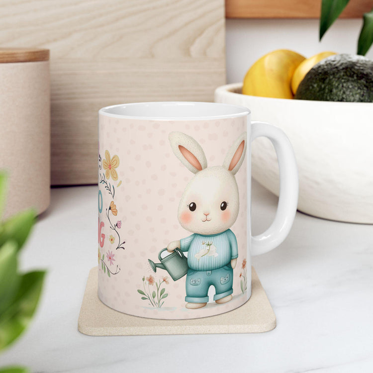 Spring Floral and Bunny Ceramic Mug | Cute Gift for Easter, Spring Decor, Coffee Lover, Tea Cup, Happy Home