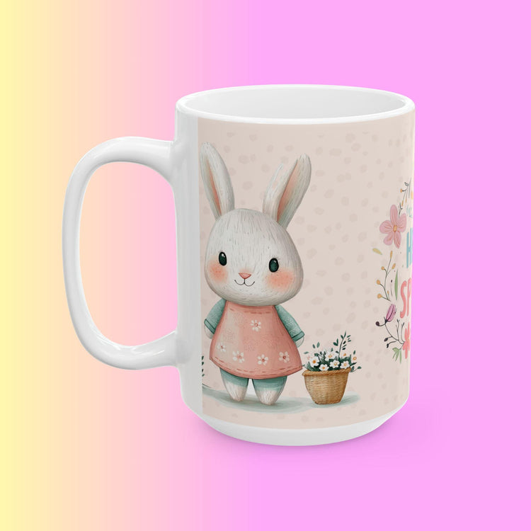 Spring Floral and Bunny Ceramic Mug | Cute Gift for Easter, Spring Decor, Coffee Lover, Tea Cup, Happy Home