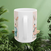 Spring Floral and Bunny Ceramic Mug | Cute Gift for Easter, Spring Decor, Coffee Lover, Tea Cup, Happy Home