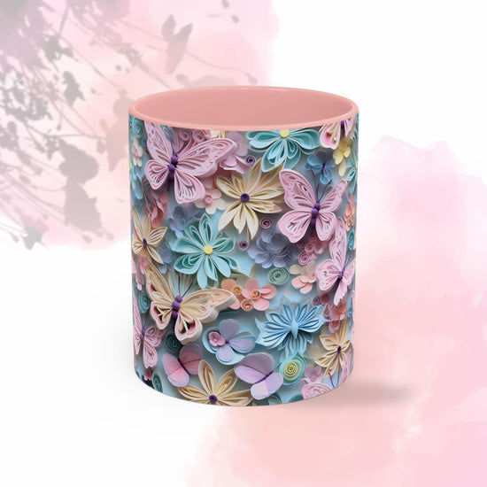 Floral Accent Coffee Mug, Vibrant 3D Butterfly Design, Gift for Nature Lovers, Mother&