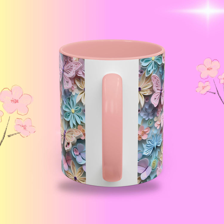 Floral Accent Coffee Mug, Vibrant 3D Butterfly Design, Gift for Nature Lovers, Mother&