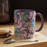 Floral Accent Coffee Mug, Vibrant 3D Butterfly Design, Gift for Nature Lovers, Mother&