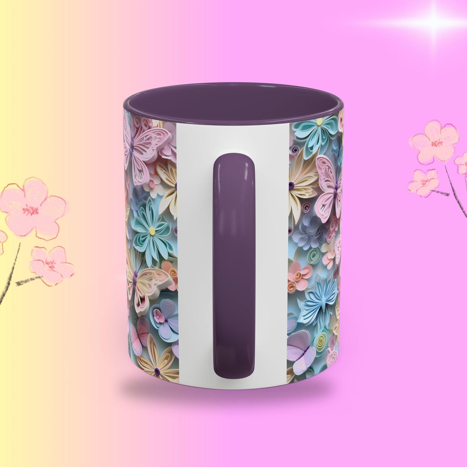 Floral Accent Coffee Mug, Vibrant 3D Butterfly Design, Gift for Nature Lovers, Mother&