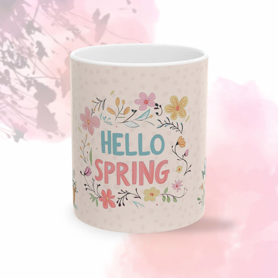 Spring Floral and Bunny Ceramic Mug | Cute Gift for Easter, Spring Decor, Coffee Lover, Tea Cup, Happy Home