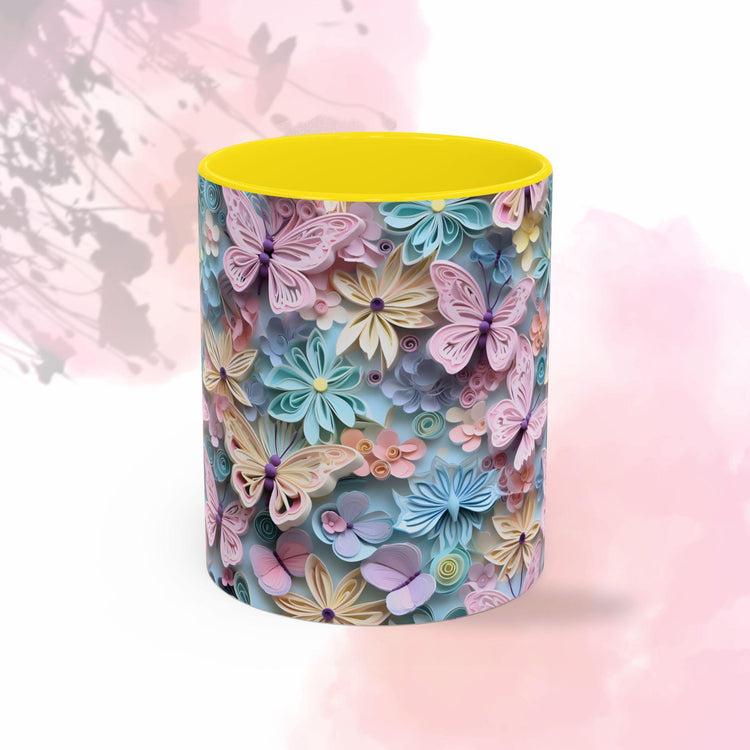 Floral Accent Coffee Mug, Vibrant 3D Butterfly Design, Gift for Nature Lovers, Mother&