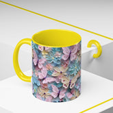 Floral Accent Coffee Mug, Vibrant 3D Butterfly Design, Gift for Nature Lovers, Mother&