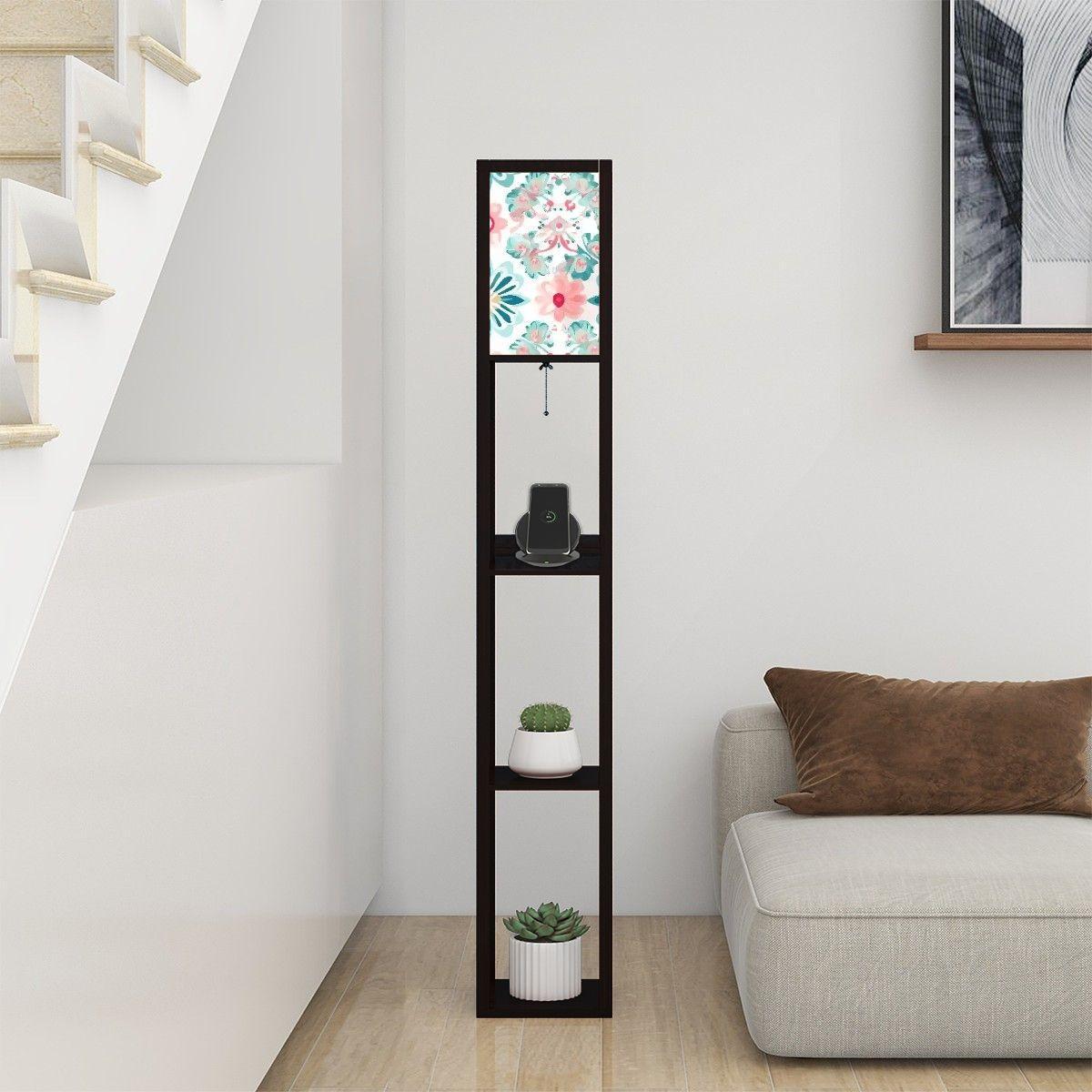 Colorful Spring Floor Lamp with Shelves (Made in USA), Designer Style Bright Living Room Hallway Shelf Lamp