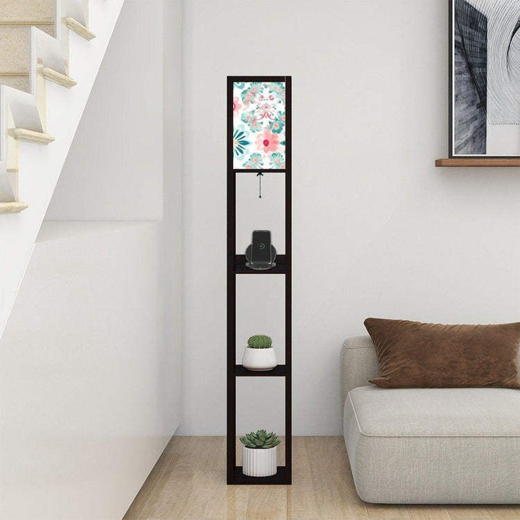 Colorful Spring Floor Lamp with Shelves (Made in USA), Designer Style Bright Living Room Hallway Shelf Lamp