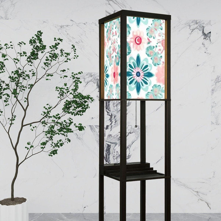 Colorful Spring Floor Lamp with Shelves (Made in USA), Designer Style Bright Living Room Hallway Shelf Lamp