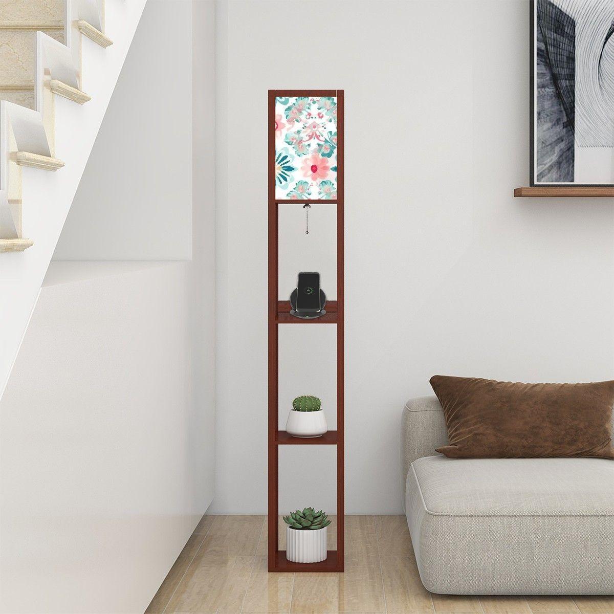 Colorful Spring Floor Lamp with Shelves (Made in USA), Designer Style Bright Living Room Hallway Shelf Lamp