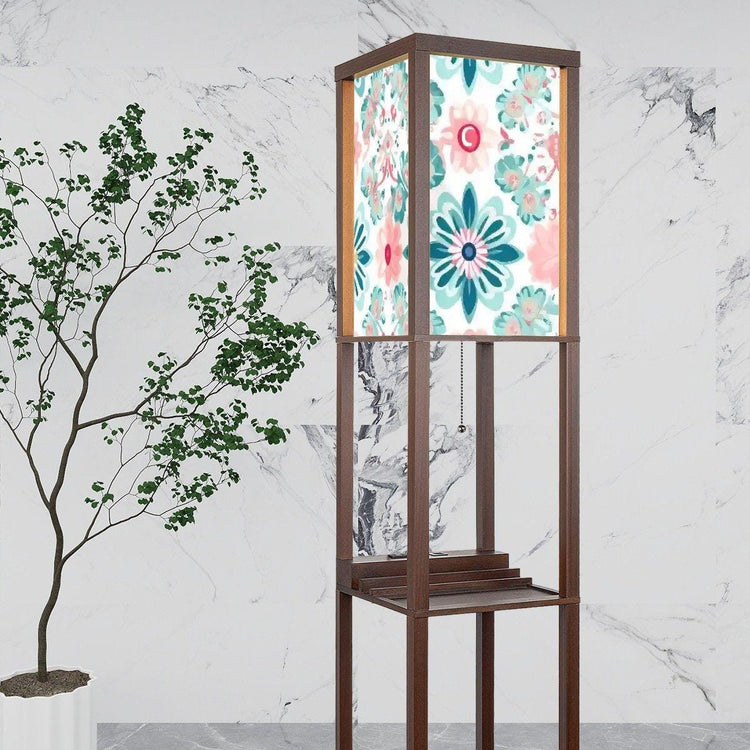 Colorful Spring Floor Lamp with Shelves (Made in USA), Designer Style Bright Living Room Hallway Shelf Lamp