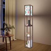 Colorful Spring Floor Lamp with Shelves (Made in USA), Designer Style Bright Living Room Hallway Shelf Lamp