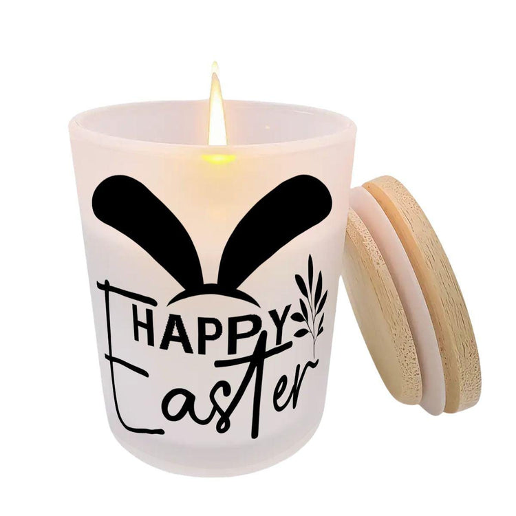 Easter Frosted Jar Scented Candle with Lid (6oz), Simple Minimilist Bunny Spring Design Aromatherapy Candle