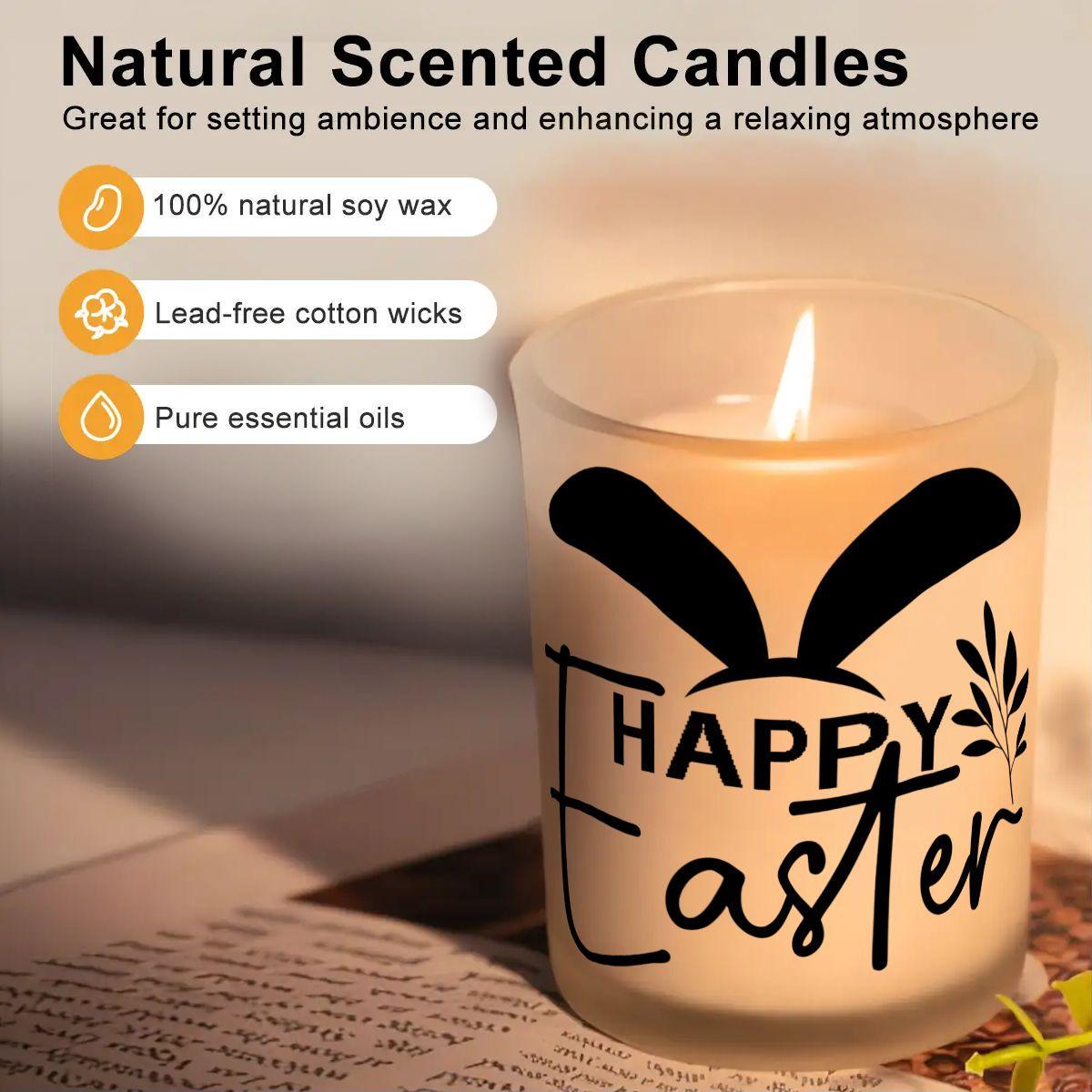 Easter Frosted Jar Scented Candle with Lid (6oz), Simple Minimilist Bunny Spring Design Aromatherapy Candle