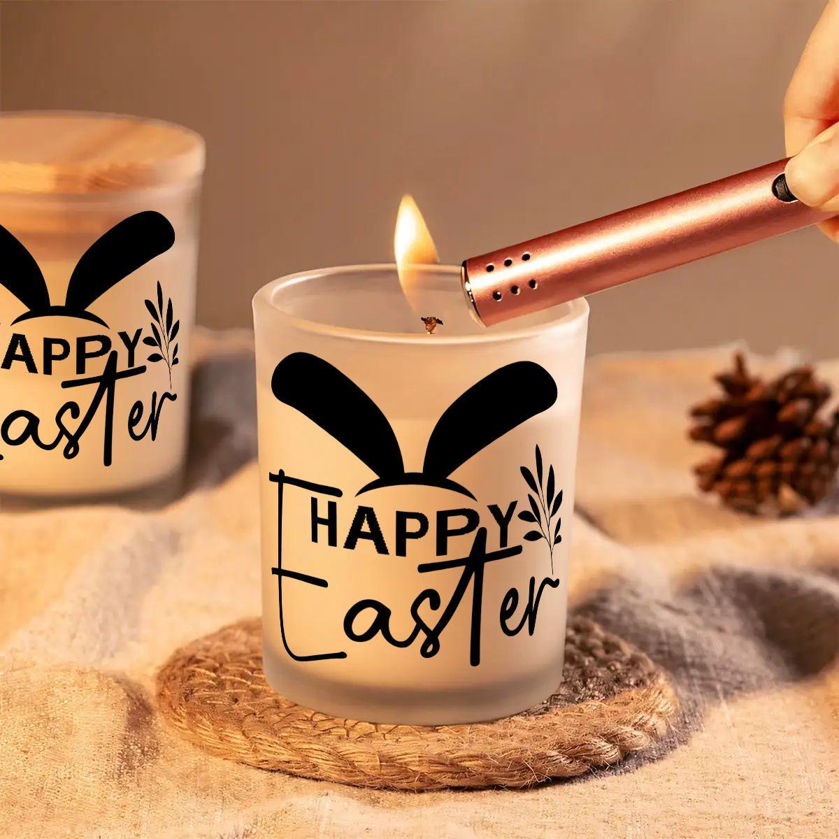 Easter Frosted Jar Scented Candle with Lid (6oz), Simple Minimilist Bunny Spring Design Aromatherapy Candle