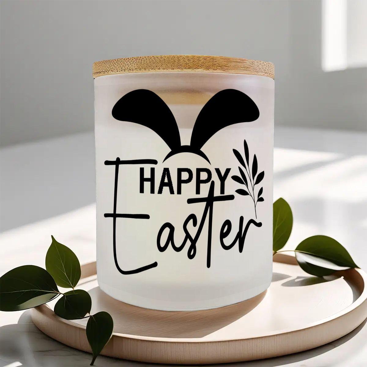 Easter Frosted Jar Scented Candle with Lid (6oz), Simple Minimilist Bunny Spring Design Aromatherapy Candle