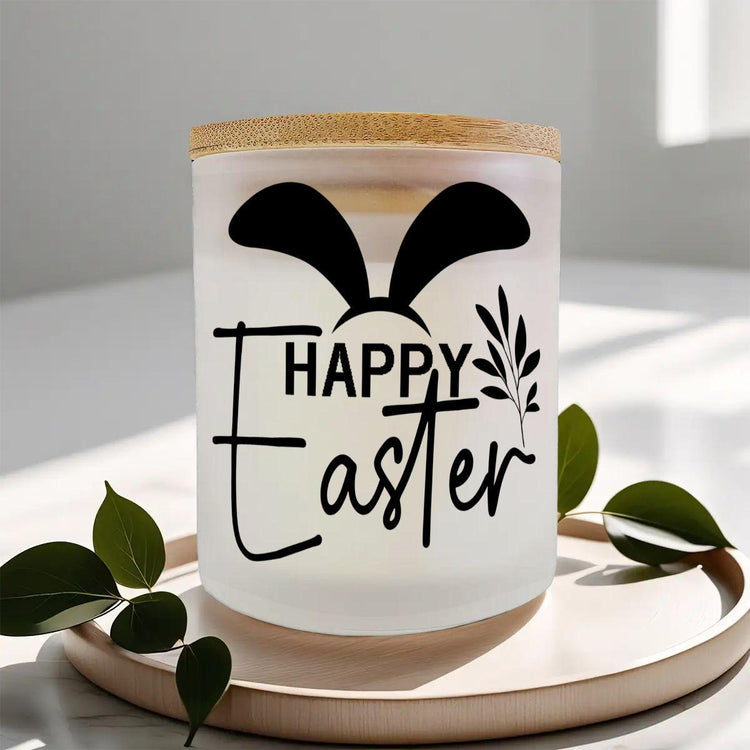 Easter Frosted Jar Scented Candle with Lid (6oz), Simple Minimilist Bunny Spring Design Aromatherapy Candle