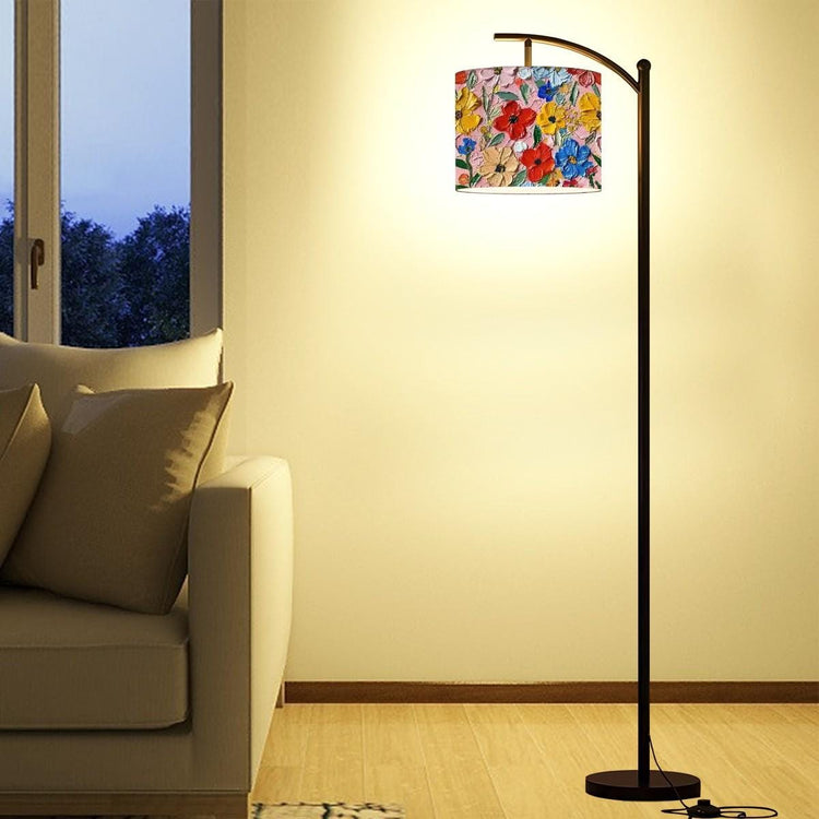 Floral Oil Painting Simulation Arc Floor Lamp (Made in USA), Designer Style Fashion Home Decor, Great Gift