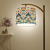 Native Floral Sublimation Arc Floor Lamp | Vibrant Bohemian Lighting | Handmade in USA | Modern Home Decor