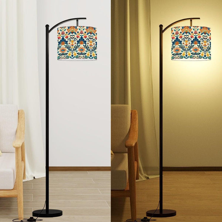 Native Floral Sublimation Arc Floor Lamp | Vibrant Bohemian Lighting | Handmade in USA | Modern Home Decor